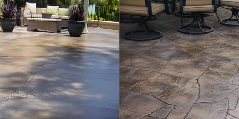 Stamped and Stained Concrete Side-by-Side Photo