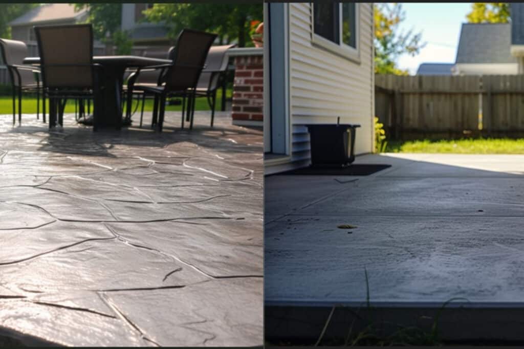 Separate Images of A Stamped Concrete (left) and Regular Concrete (right)